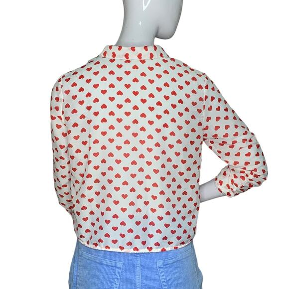 FB Sister Shirt Heart Print Button Down Long Sleeve Toll-tab Size XS - Picture 7 of 12